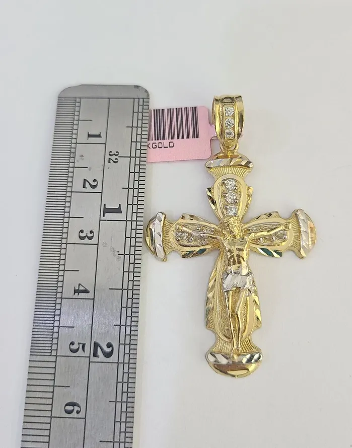Gold and Diamond Necklaces Real 14k Chain Cross Charm Set Miami Cuban Link 5mm 1830 Necklace Pendant