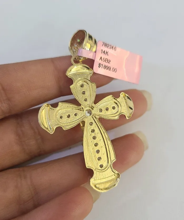 Gold and Diamond Necklaces Real 14k Chain Cross Charm Set Miami Cuban Link 5mm 1830 Necklace Pendant