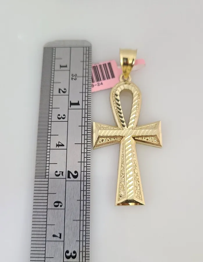 Gold and Diamond Necklaces Real 14k Solid Rope Chain Ankh Cross Charm Gold Set 4mm 1830 Necklace Pendant