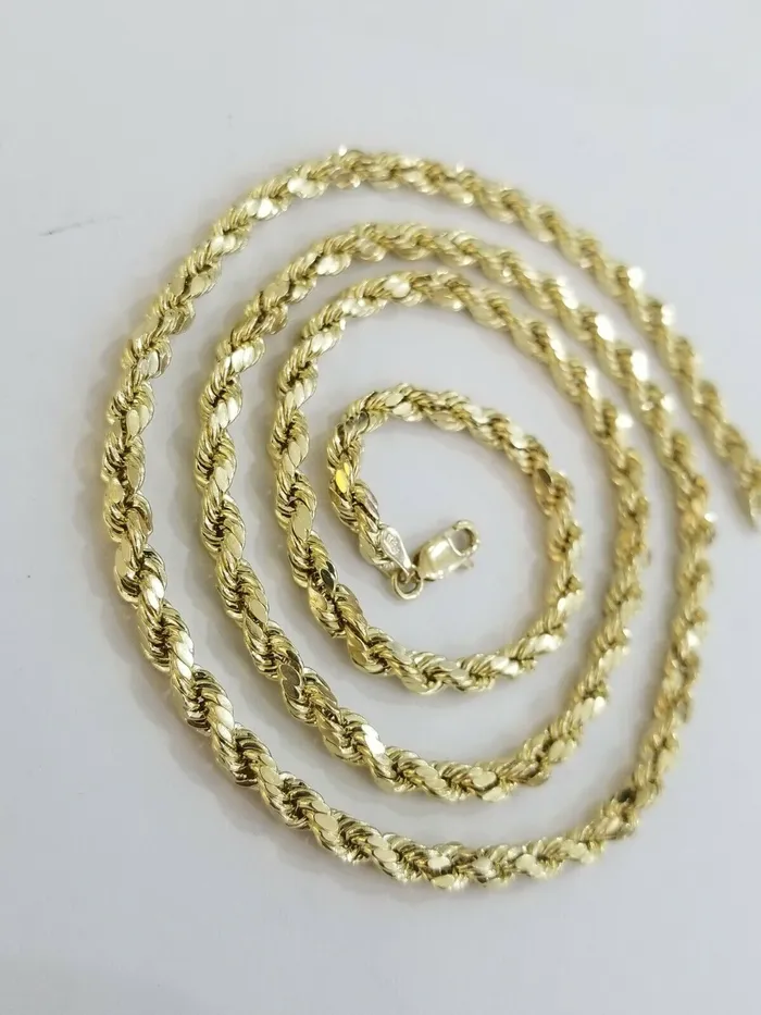 Gold and Diamond Necklaces SOLID Real 10K Gold Rope Chain 4mm 26 Necklace Diamond Cut Men Women