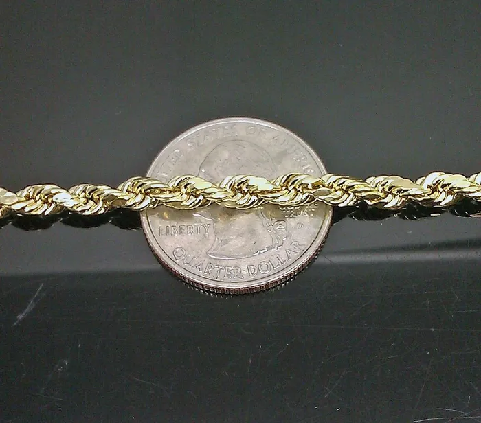 Gold and Diamond Necklaces SOLID Real 10K Gold Rope Chain 4mm 26 Necklace Diamond Cut Men Women