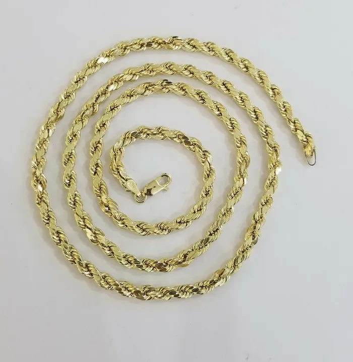 Gold and Diamond Necklaces SOLID Real 10K Gold Rope Chain 4mm 26 Necklace Diamond Cut Men Women