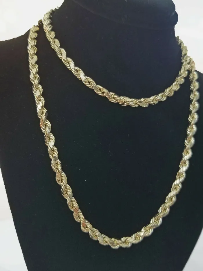 Gold and Diamond Necklaces SOLID Real 10K Gold Rope Chain 4mm 26 Necklace Diamond Cut Men Women
