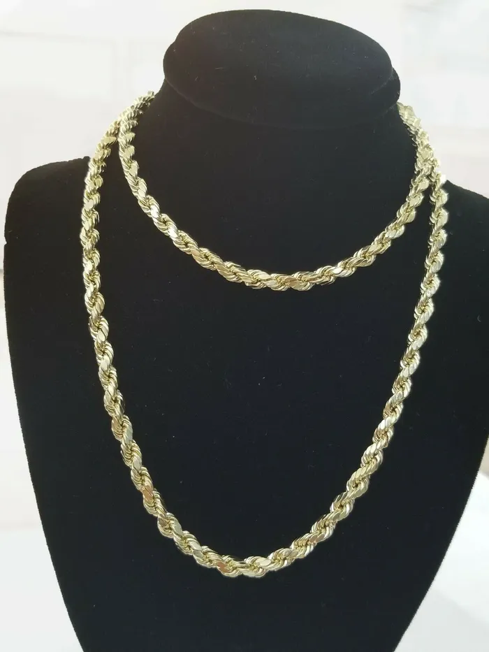 Gold and Diamond Necklaces SOLID Real 10K Gold Rope Chain 4mm 26 Necklace Diamond Cut Men Women