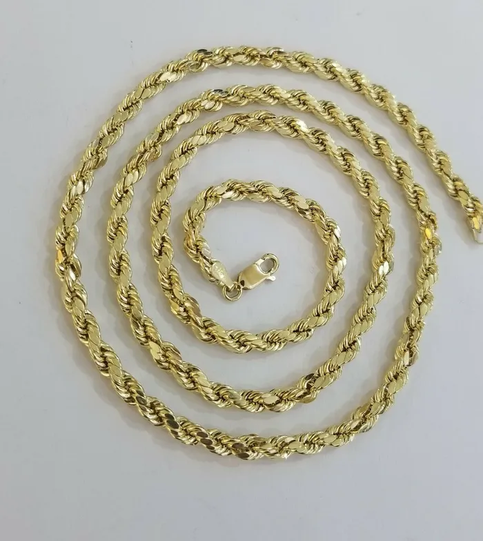 Gold and Diamond Necklaces SOLID Real 10K Gold Rope Chain 4mm 26 Necklace Diamond Cut Men Women