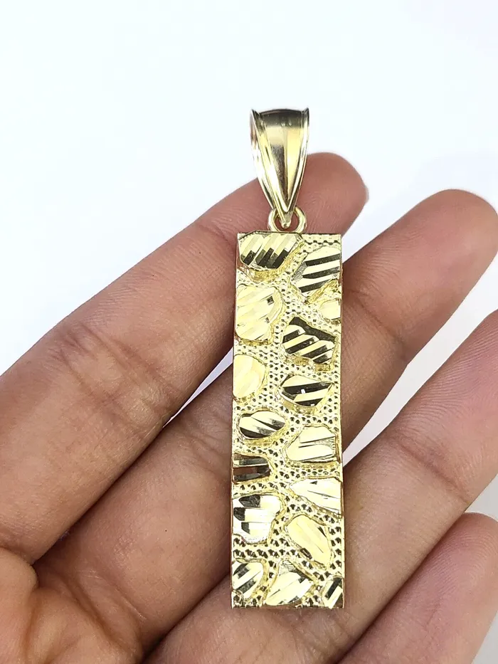 Gold and Diamond Real 10K Gold Nugget Pendant Diamond Cut 10kt yellow Gold Charm PreStyled Sets