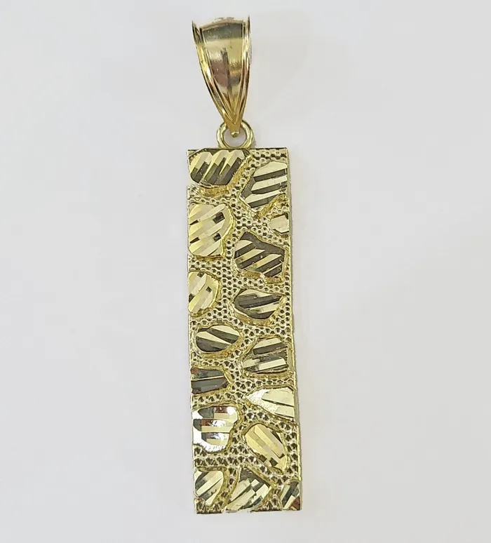 Gold and Diamond Real 10K Gold Nugget Pendant Diamond Cut 10kt yellow Gold Charm PreStyled Sets