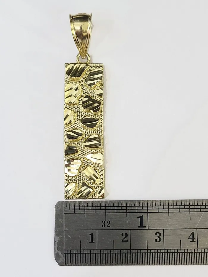 Gold and Diamond Real 10K Gold Nugget Pendant Diamond Cut 10kt yellow Gold Charm PreStyled Sets