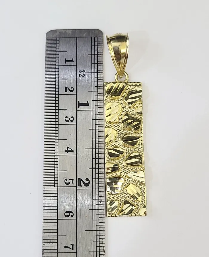 Gold and Diamond Real 10K Gold Nugget Pendant Diamond Cut 10kt yellow Gold Charm PreStyled Sets