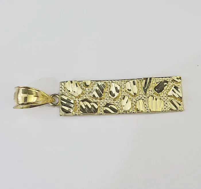 Gold and Diamond Real 10K Gold Nugget Pendant Diamond Cut 10kt yellow Gold Charm PreStyled Sets