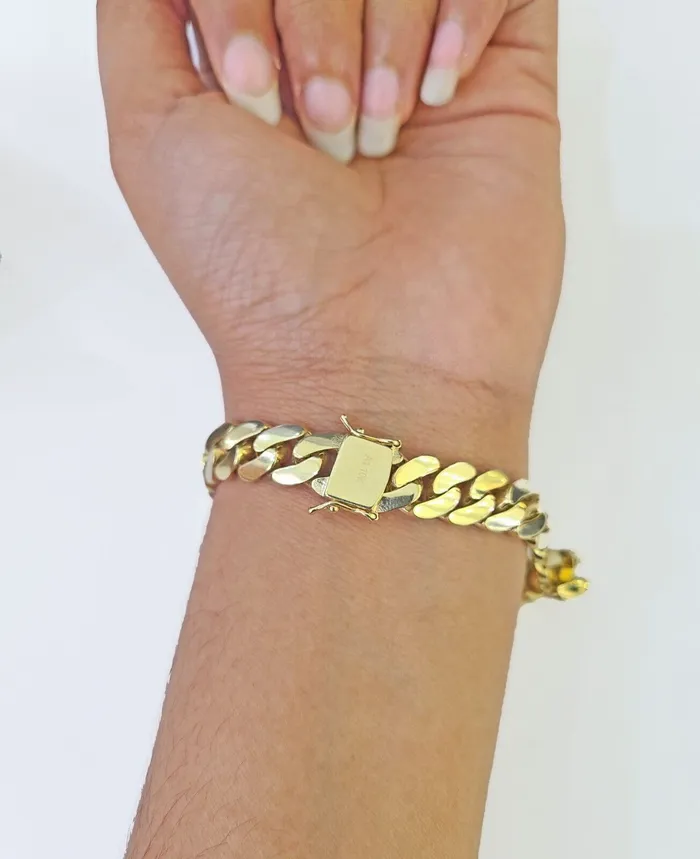 Gold and Diamond Real 10K Royal Monaco Bracelet Yellow Gold 8 Box Clasp 9mm Genuine Bracelets