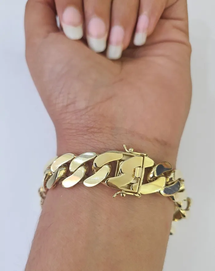 Gold and Diamond Real 10K Royal Monaco Bracelet Yellow Gold 9 Box Clasp 13mm Genuine Bracelets
