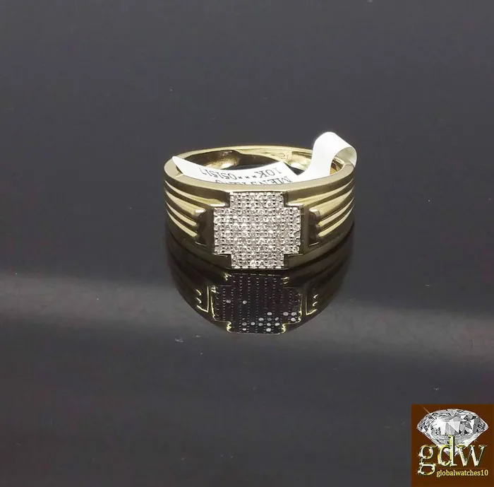 Gold and Diamond Rings 10k Yellow Gold Genuine Diamond Mens Ring Engagement Wedding Band Pinky