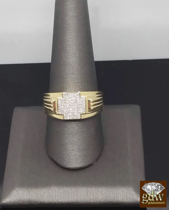 Gold and Diamond Rings 10k Yellow Gold Genuine Diamond Mens Ring Engagement Wedding Band Pinky