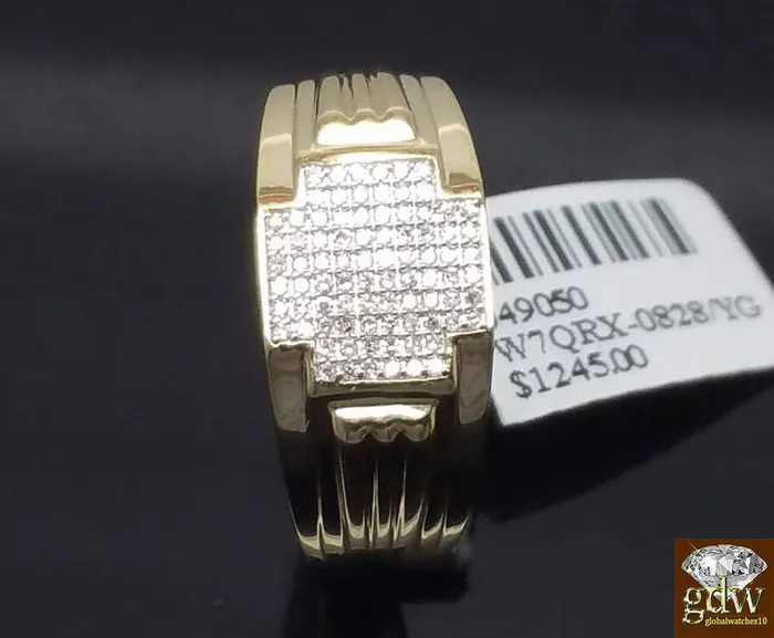 Gold and Diamond Rings 10k Yellow Gold Genuine Diamond Mens Ring Engagement Wedding Band Pinky