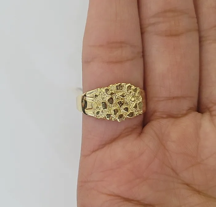 Gold and Diamond Rings 14K Yellow Glold Nugget Band Ring Casual Square Gold Ring 10kt Sizable Gold and Diamond Rings 14K Yellow Glold Nugget Band Ring Casual Square Gold Ring 10kt Sizable