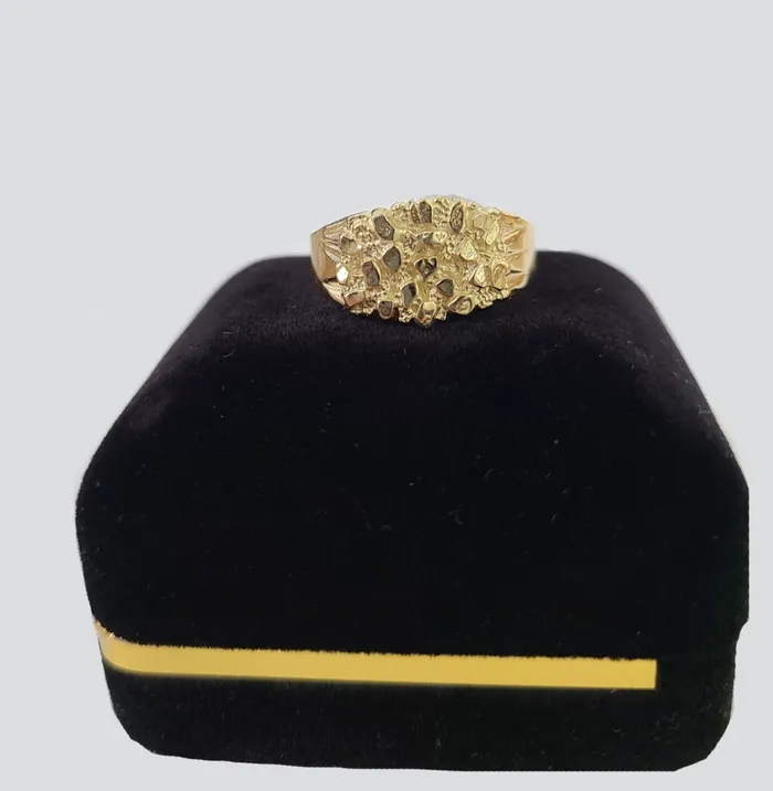Gold and Diamond Rings 14K Yellow Glold Nugget Band Ring Casual Square Gold Ring 10kt Sizable