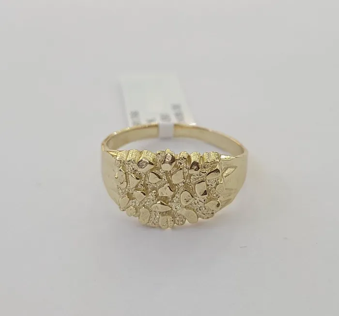 Gold and Diamond Rings 14K Yellow Glold Nugget Band Ring Casual Square Gold Ring 10kt Sizable