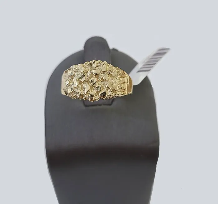 Gold and Diamond Rings 14K Yellow Glold Nugget Band Ring Casual Square Gold Ring 10kt Sizable