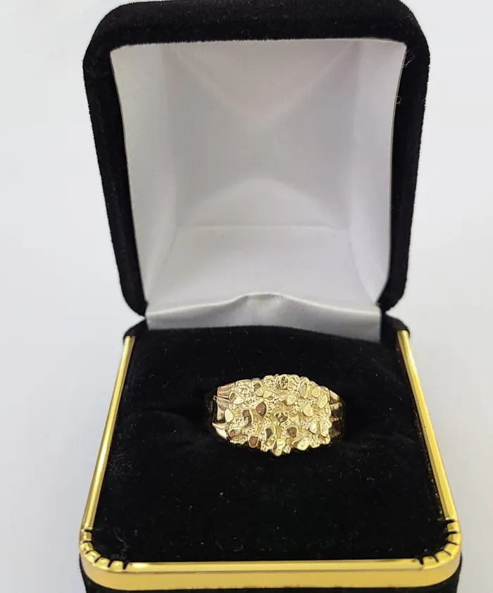 Gold and Diamond Rings 14K Yellow Glold Nugget Band Ring Casual Square Gold Ring 10kt Sizable