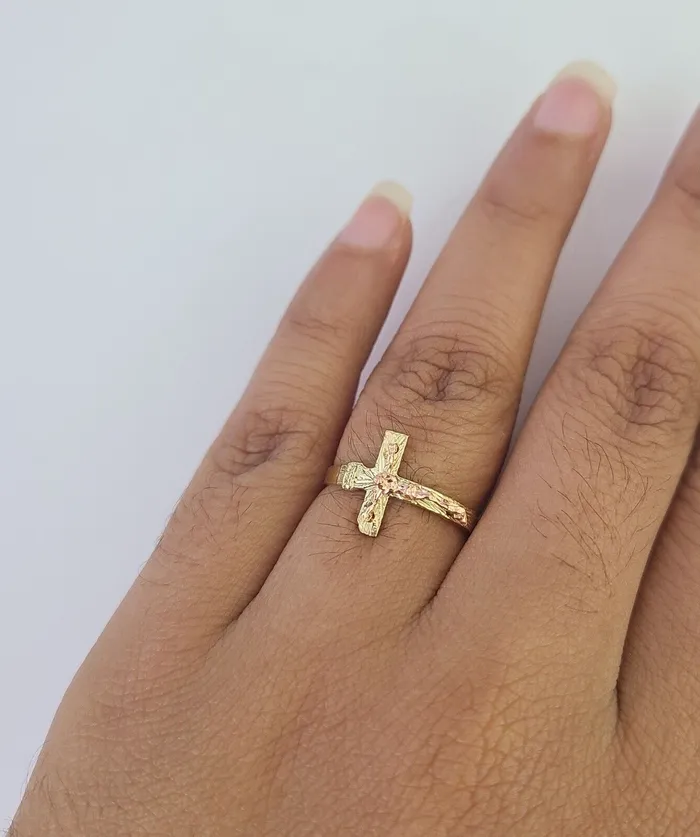 Gold and Diamond Rings Real 10k Jesus Cross Ring Band Wedding Engagement Casual Women Yellow Gold