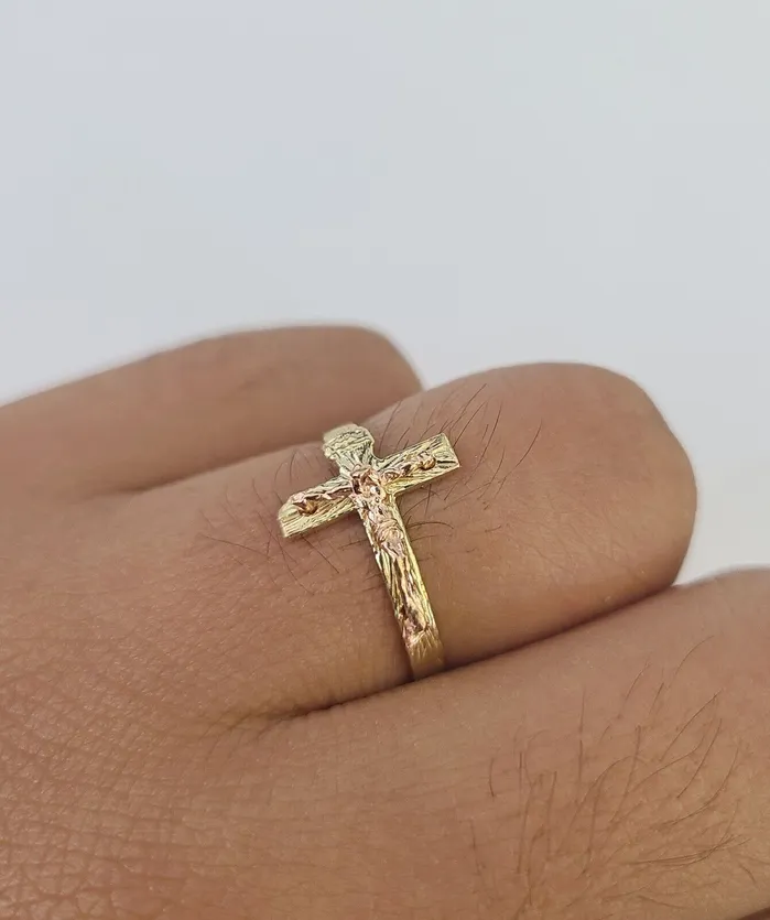 Gold and Diamond Rings Real 10k Jesus Cross Ring Band Wedding Engagement Casual Women Yellow Gold