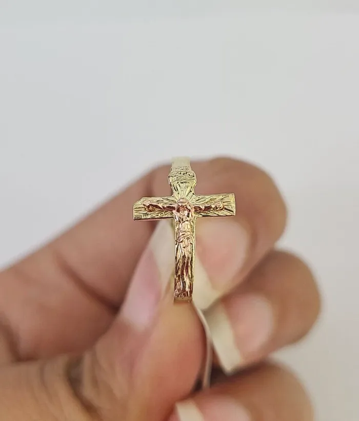 Gold and Diamond Rings Real 10k Jesus Cross Ring Band Wedding Engagement Casual Women Yellow Gold