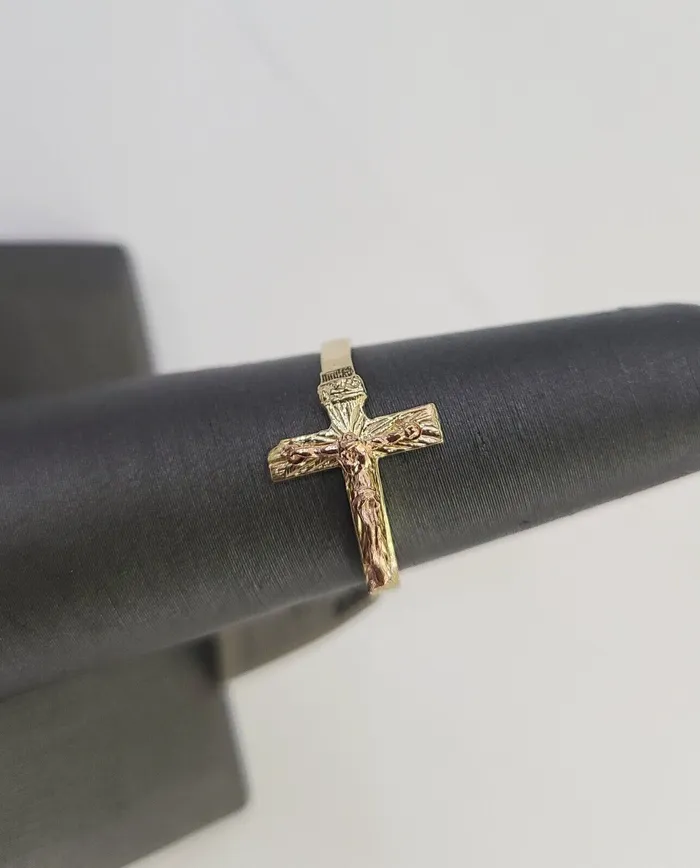 Gold and Diamond Rings Real 10k Jesus Cross Ring Band Wedding Engagement Casual Women Yellow Gold