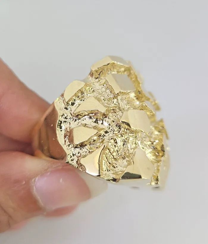 Gold and Diamond Rings Real 10k Nugget Ring Yellow Gold Men Casual Square Ring 10kt Gold and Diamond Rings Real 10k Nugget Ring Yellow Gold Men Casual Square Ring 10kt