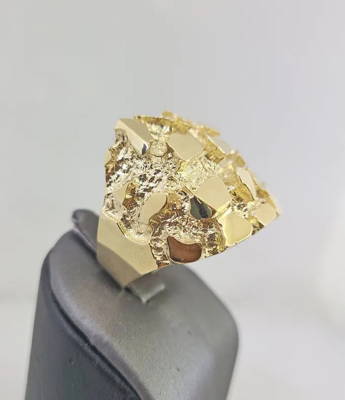 Gold and Diamond Rings Real 10k Nugget Ring Yellow Gold Men Casual Square Ring 10kt