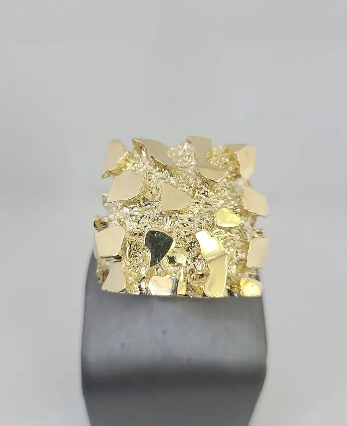 Gold and Diamond Rings Real 10k Nugget Ring Yellow Gold Men Casual Square Ring 10kt
