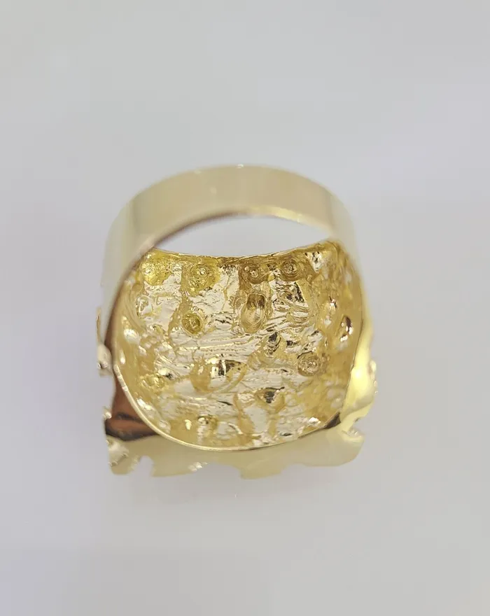 Gold and Diamond Rings Real 10k Nugget Ring Yellow Gold Men Casual Square Ring 10kt