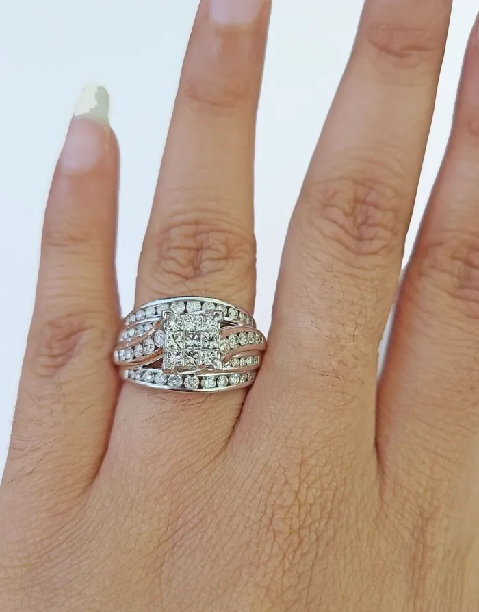 Gold and Diamond Rings REAL 10k White Gold Diamond Ring 150 CT Size 7 Square Shaped Engagement Ring