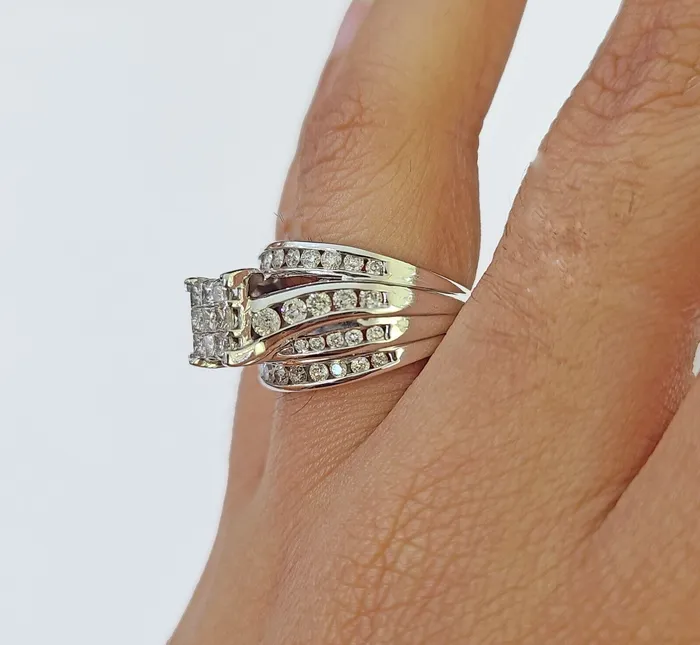 Gold and Diamond Rings REAL 10k White Gold Diamond Ring 150 CT Size 7 Square Shaped Engagement Ring