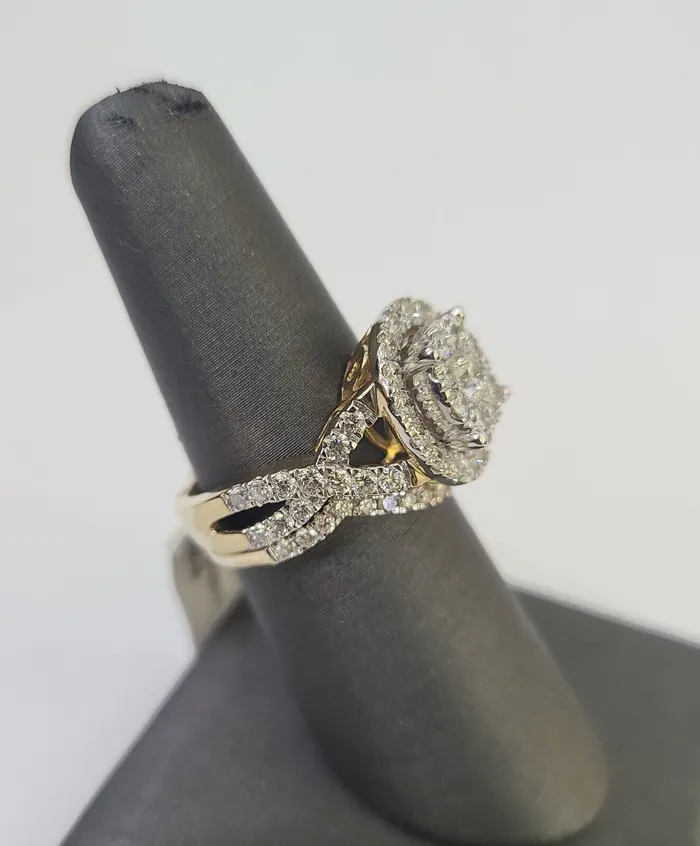 Gold and Diamond Rings Real 14k Diamond Ladies Ring Yellow Gold Bridal Women Engagement Wedding SET