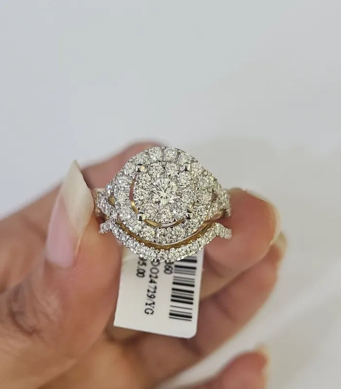 Gold and Diamond Rings Real 14k Diamond Ladies Ring Yellow Gold Bridal Women Engagement Wedding SET