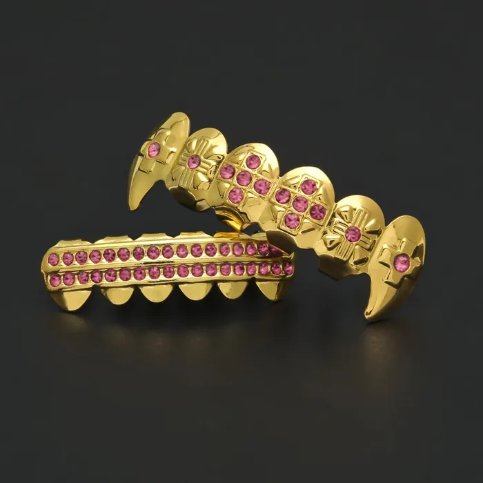 Gold CZ Rhinestone HipHop Teeth Grillz Bling Proud PreStyled Sets