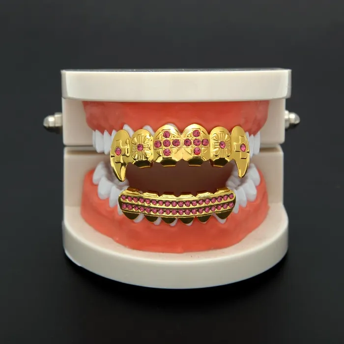 Gold CZ Rhinestone HipHop Teeth Grillz Bling Proud PreStyled Sets