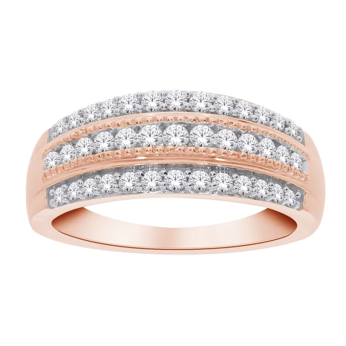 Independent Jewellers Rings 10kt Rose Gold 050cttw Three Rows Diamond Band