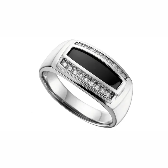 Independent Jewellers Rings 10kt White Gold Onyx And Diamond Ring
