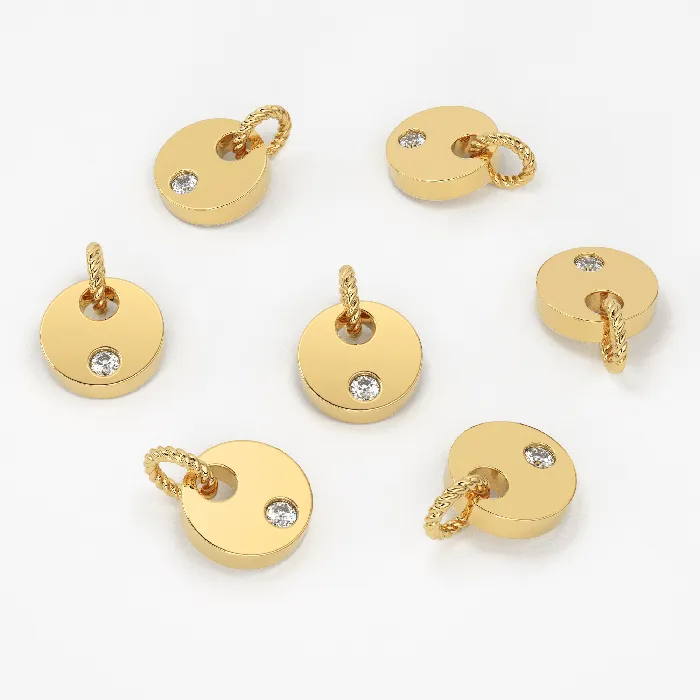 Jalvi Co PreStyled Sets Diamond Coin Disc Charm 8x8mm 18k Solid Yellow Gold Brilliant Round Finding Jalvi Co PreStyled Sets Diamond Coin Disc Charm 8x8mm 18k Solid Yellow Gold Brilliant Round Finding