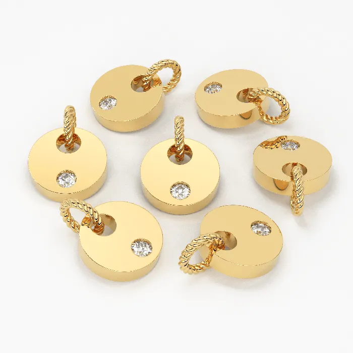 Jalvi Co PreStyled Sets Diamond Coin Disc Charm 8x8mm 18k Solid Yellow Gold Brilliant Round Finding Jalvi Co PreStyled Sets Diamond Coin Disc Charm 8x8mm 18k Solid Yellow Gold Brilliant Round Finding