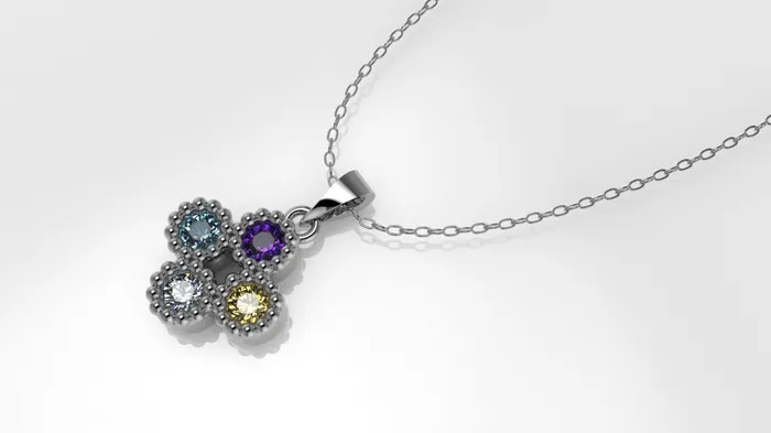 Jcm 21 jewelry Necklaces 14K Gold Pendant with 4 Color Stones STT Bezel Filigree