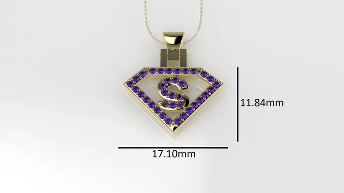 JCM DESIGN JEWELRY Necklaces 14K Pendant with 36 Amethyst of 12mm Only Pendant superman symbol