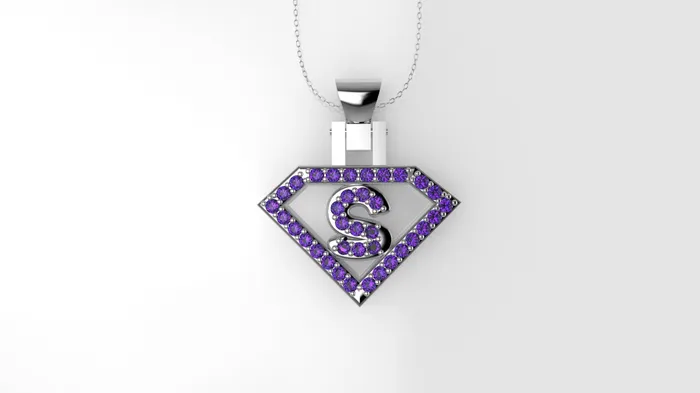JCM DESIGN JEWELRY Necklaces 14K Pendant with 36 Amethyst of 12mm Only Pendant superman symbol