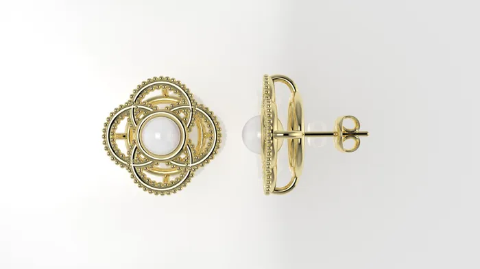 JCM DESIGN JEWELRY Push Back Earrings with 2 PEARL 4mm each Filigree Earrings