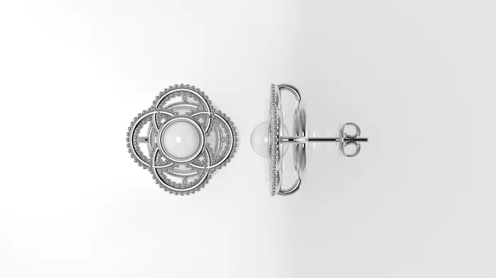 JCM DESIGN JEWELRY Push Back Earrings with 2 PEARL 4mm each Filigree Earrings