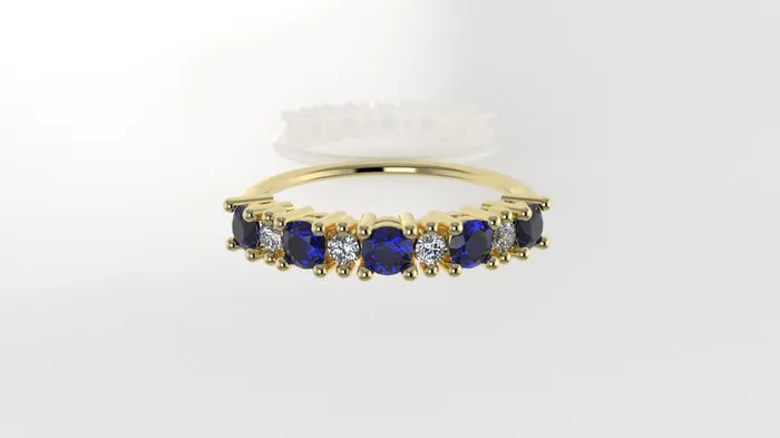 JCM DESIGN JEWELRY Rings 14K Ring with 5 SAPPHIRE and 4 DIAMONDS VS1 Setting Prong