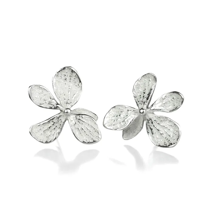 John Iversen Earrings Silver Single Hydrangea Stud Earrings