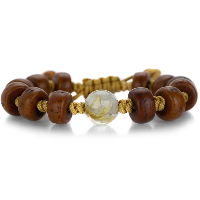 Joseph Brooks Bracelets Bodhi Seed Bead Bracelet with Gold Rutile Quartz